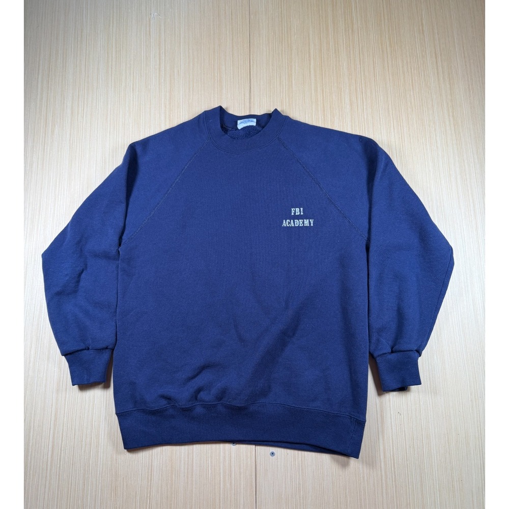 Vintage Santee Sweats FBI Academy Sweatshirt Mens Large Blue Cotton Fleece Lined